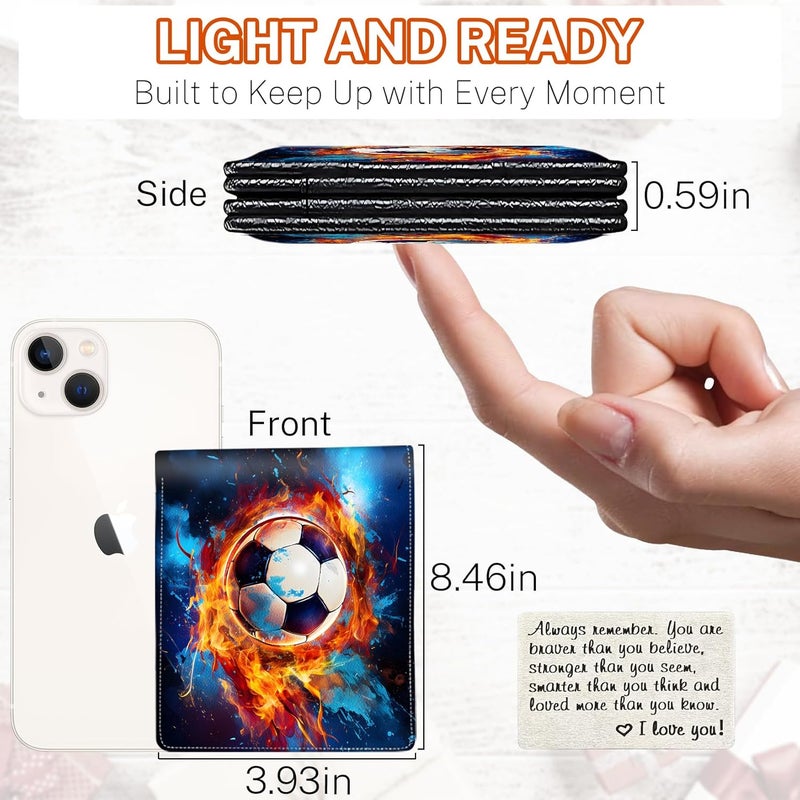 Mindow Boys Wallet for Kids, Teen Boy Soccer Wallets 9-12 8-10 8-12, Cool Novelty Leather Bifold Rfid Blocking Purse Coin Pocket Zipper Id Window for Children Men Male Youth Guys Birthday Christmas Gifts - Image 2